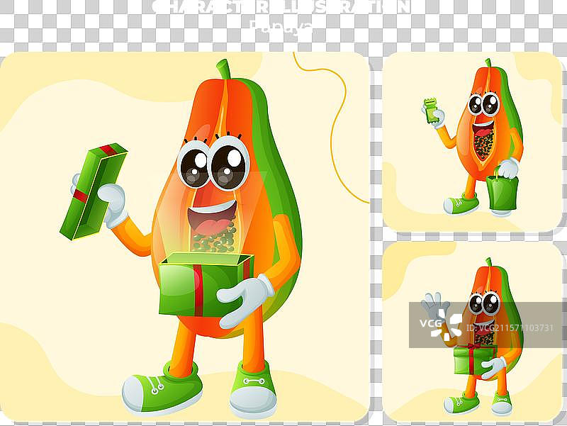 可爱的木瓜角色在收礼物图片素材