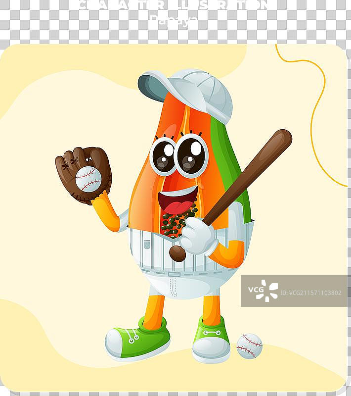 可爱的木瓜角色在打棒球图片素材