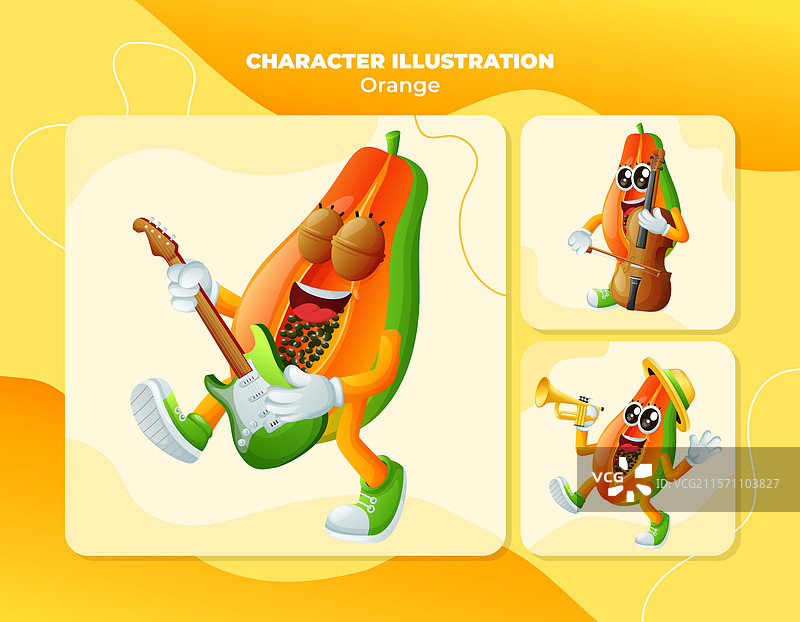 可爱的木瓜角色在演奏乐器图片素材