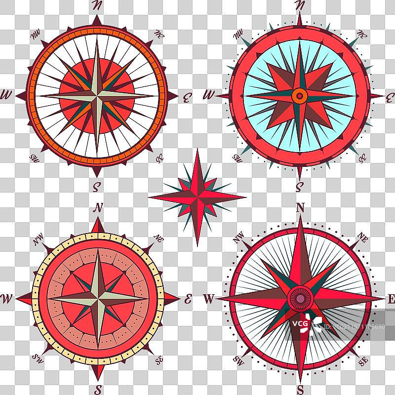 复古海洋风玫瑰航海图，色彩丰富图片素材