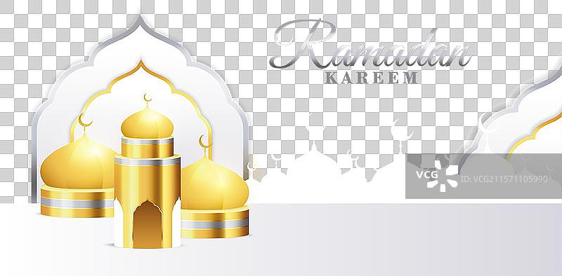 拉马丹快乐的舞台，3D金色清真寺图片素材