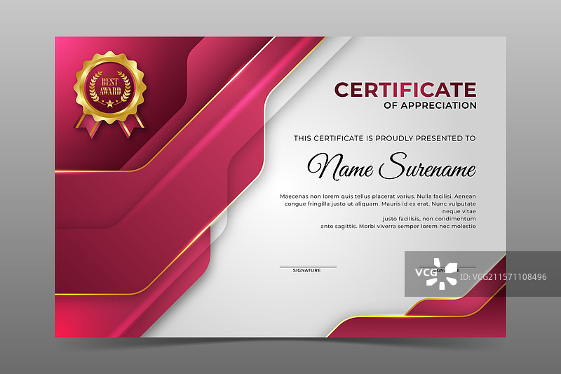 抽象运动风格动态红色证书模板图片素材