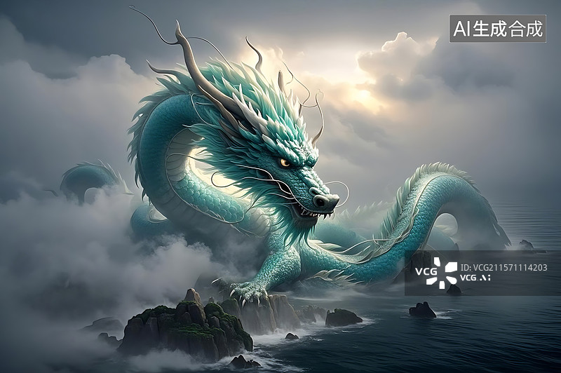 【AI数字艺术】海雾中的青龙图片素材