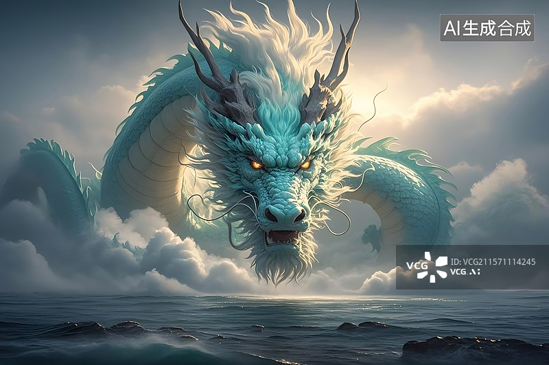【AI数字艺术】东方巨龙海面现身图片素材