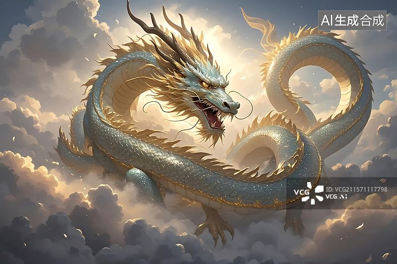 【AI数字艺术】祥云瑞气腾龙图图片素材