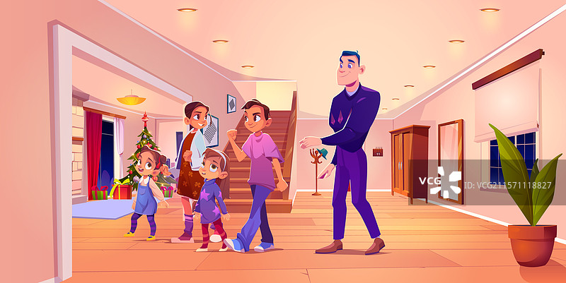 圣诞前夕，父亲和孩子们在家中图片素材