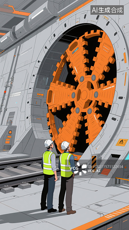 【AI数字艺术】工程师，检修，盾构机，科技，插画图片素材