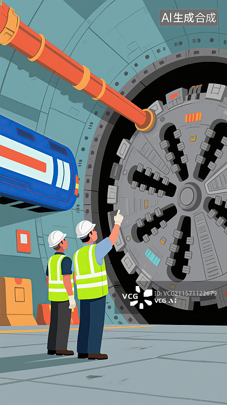 【AI数字艺术】工程师，检修，盾构机，科技，插画图片素材