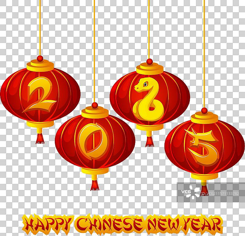 红色中国灯笼上写着“新年快乐”图片素材