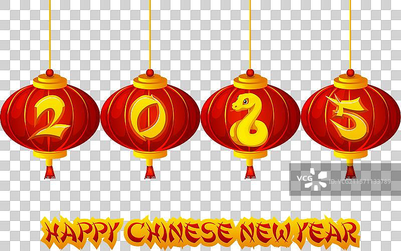 红色中国灯笼上写着“新年快乐”图片素材