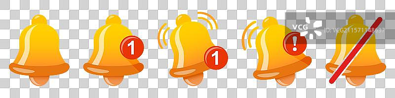 扁平风格的通知铃铛图标集图片素材