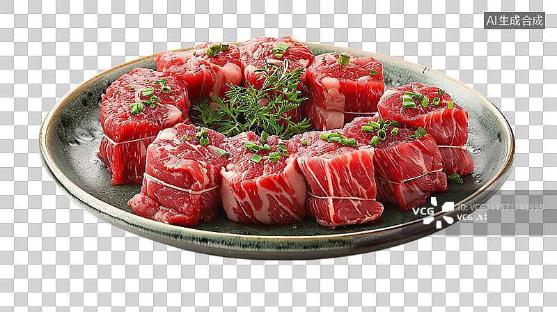 【AI数字艺术】鲜嫩肉卷与迷迭香的邂逅 迷迭香与胡椒调味的牛排 鲜嫩牛肉粒图片素材