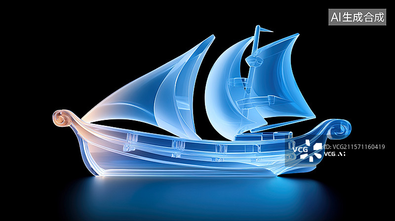 【AI数字艺术】透明数字帆船图片素材