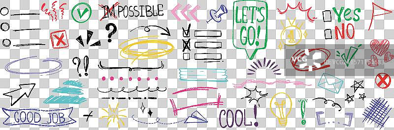 手绘草图 彩色铅笔勾选标记图片素材