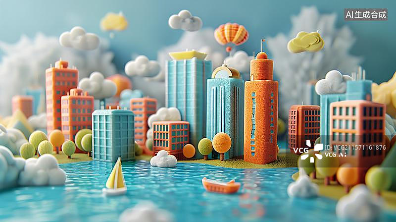 【AI数字艺术】童话小镇的梦幻岛屿 水上城堡的奇妙世界图片素材