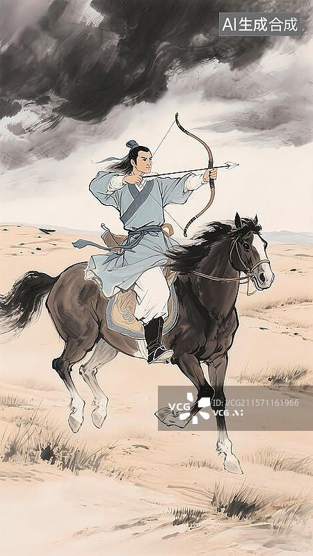 【AI数字艺术】国风水墨风武侠人物 金庸系列‌郭靖图片素材