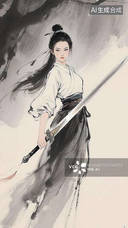 【AI数字艺术】国风水墨风武侠人物 金庸系列‌小龙女图片素材