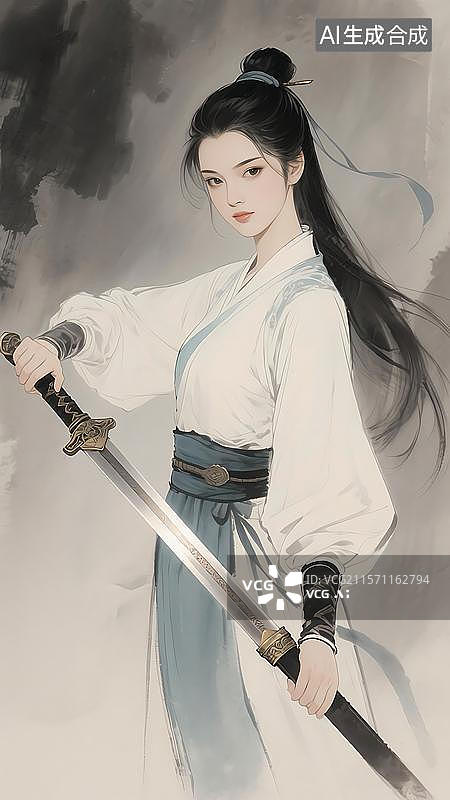 【AI数字艺术】国风水墨风武侠人物 金庸系列‌小龙女图片素材