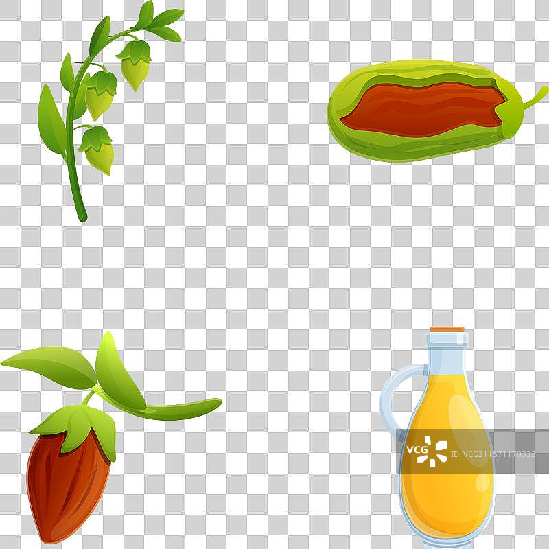 卡通霍霍巴油图标集与霍霍巴树枝图片素材