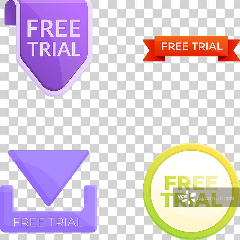 卡通风格的试用标签图标集图片素材