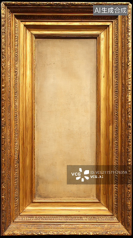 【AI数字艺术】金色雕花画框内的空白画布图片素材