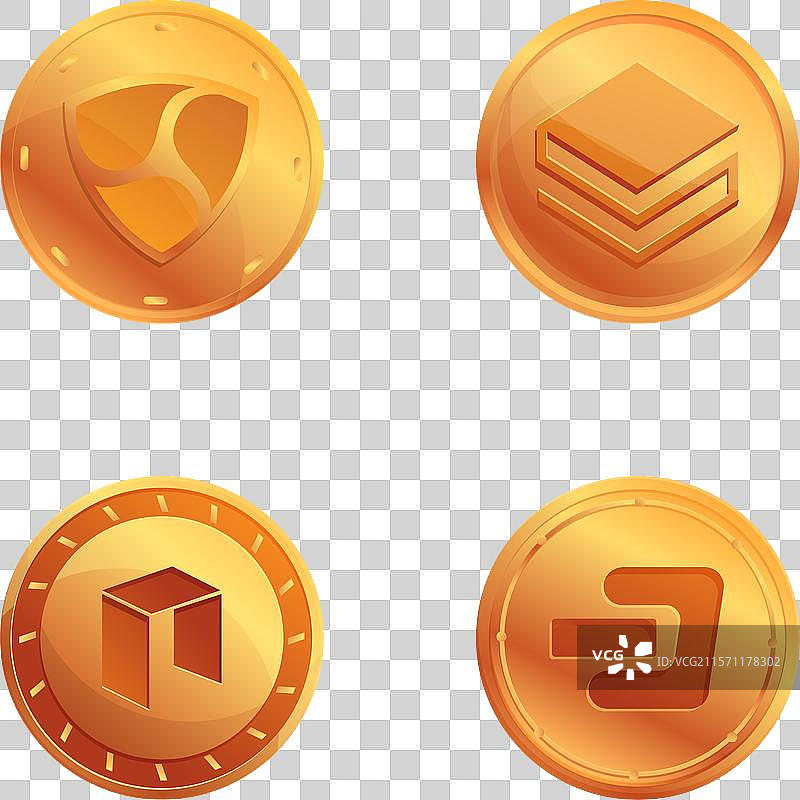卡通风格的虚拟货币图标集（金色）图片素材