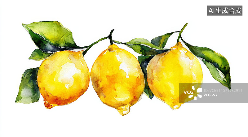 【AI数字艺术】水彩画中的三颗柠檬图片素材