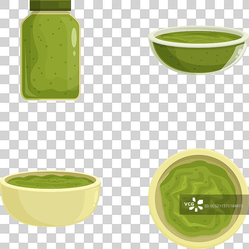 卡通风格的香蒜酱图标集，包含装在罐子里的香蒜酱图片素材