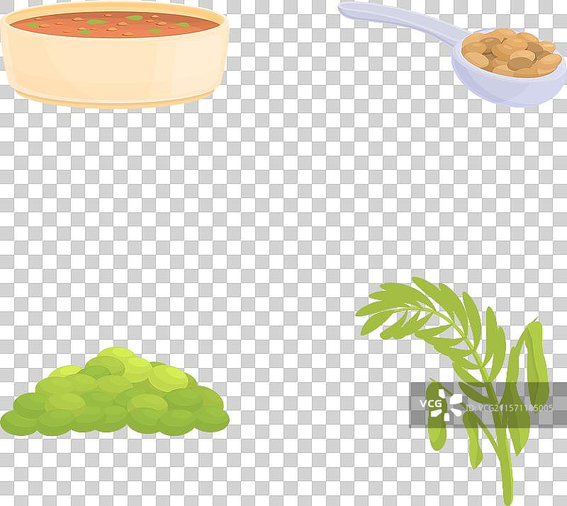 卡通风格的绿扁豆植物图标集图片素材