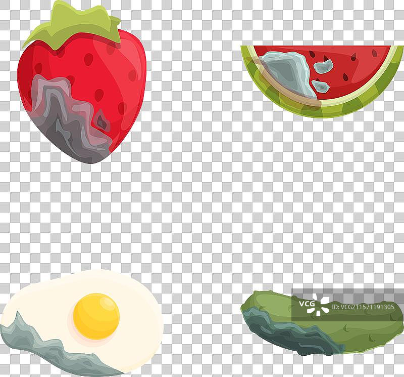 卡通风格的各种变质食品图标集图片素材