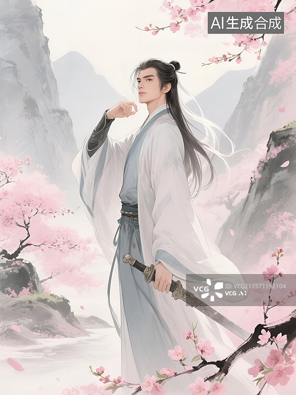 【AI数字艺术】水墨风武侠人物杨过图片素材