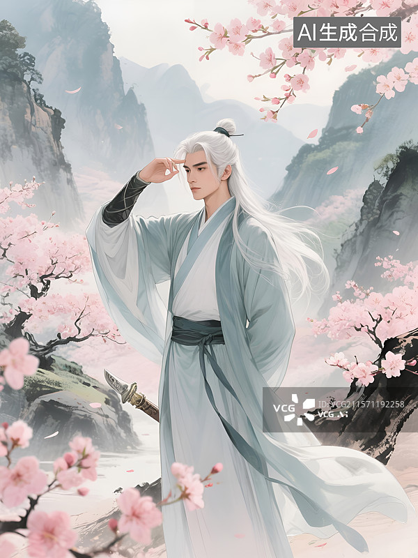 【AI数字艺术】水墨风武侠人物杨过图片素材