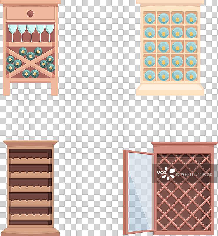 卡通酒瓶酒架图标集图片素材