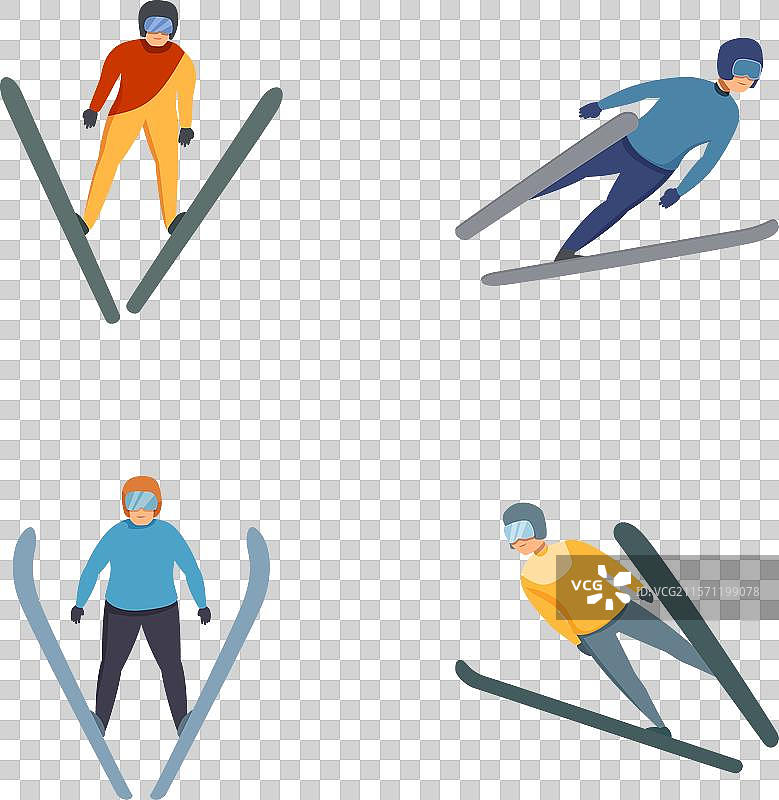 跳跃滑雪者图标集 卡通滑雪图片素材