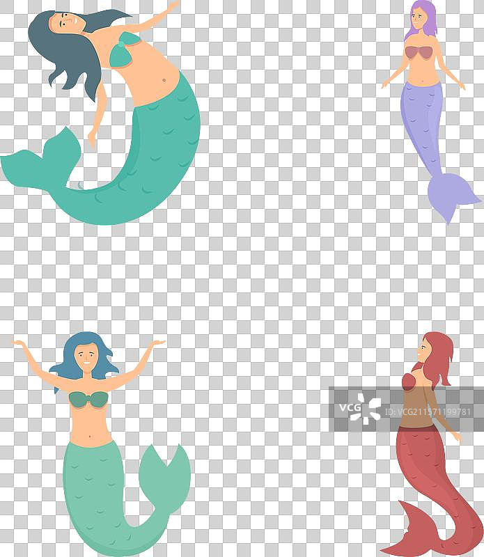 四个不同种族的美人鱼组合图片素材