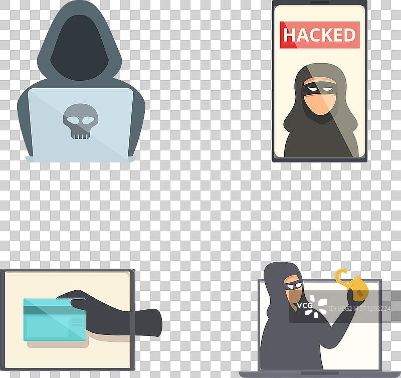 一组四个扁平设计图标，描绘各种主题图片素材