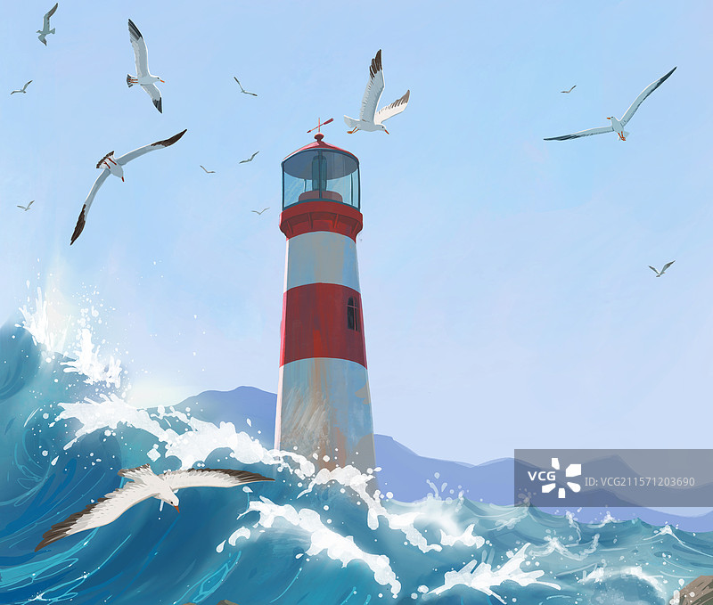 灯塔 海鸥图片素材