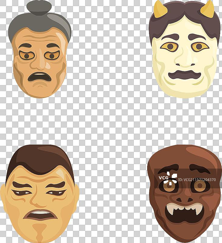 日本传统能剧面具套装图片素材