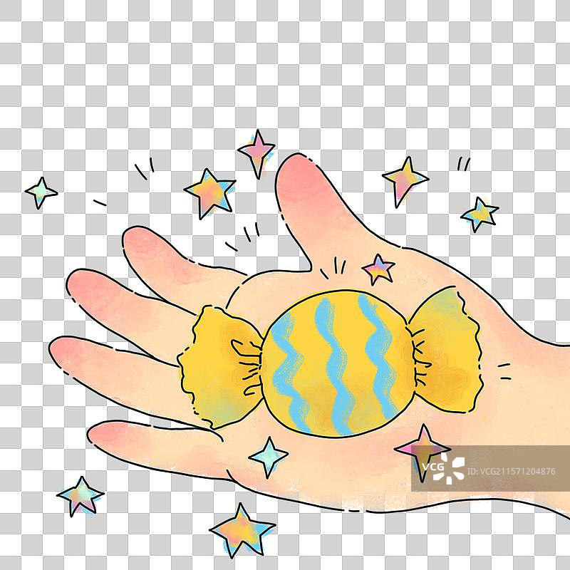 软萌可爱的小胖手元素，手里有颗糖果，惊喜与甜蜜。图片素材