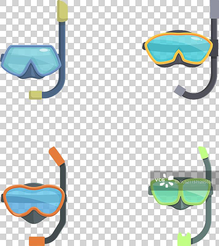 一组多彩的浮潜装备图标图片素材