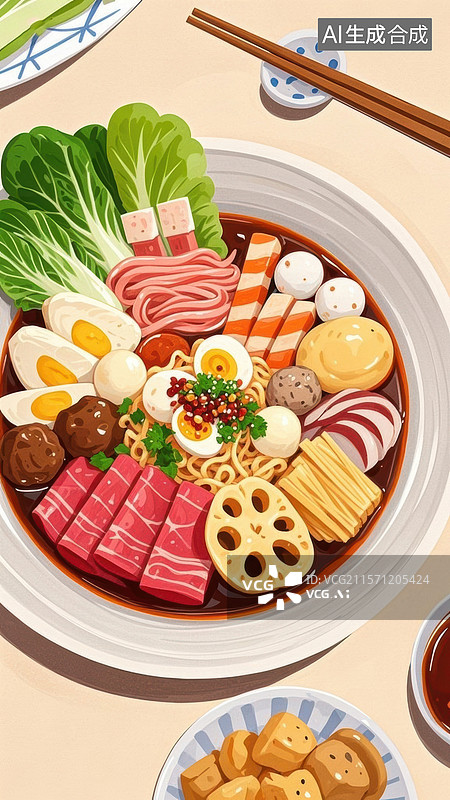 【AI数字艺术】日式火锅食材丰富组合图片素材