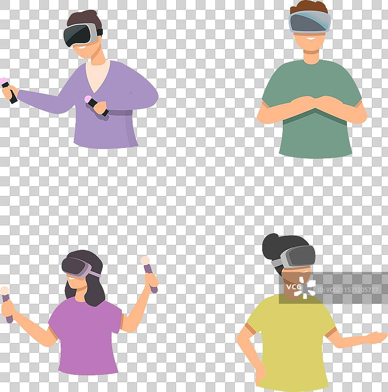一组人正在使用虚拟现实头盔图片素材