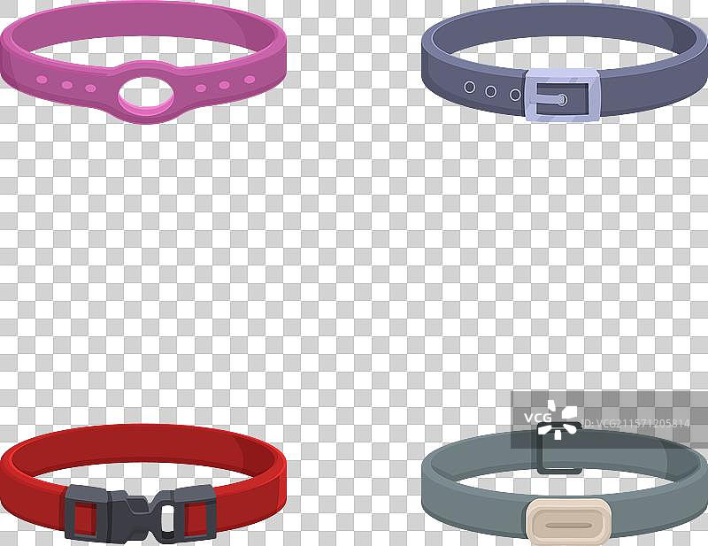 一组各种颜色鲜艳的狗项圈，孤立展示图片素材