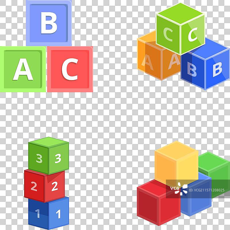 五颜六色的字母和数字积木在白色背景上图片素材