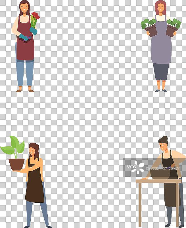 一组与植物在一起的人们图片素材