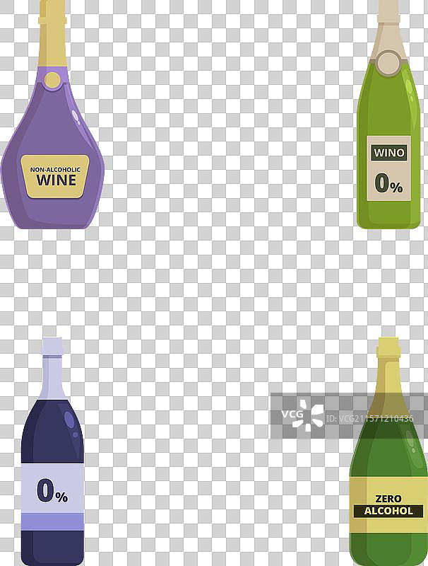 各种无酒精饮料瓶的组合图片素材