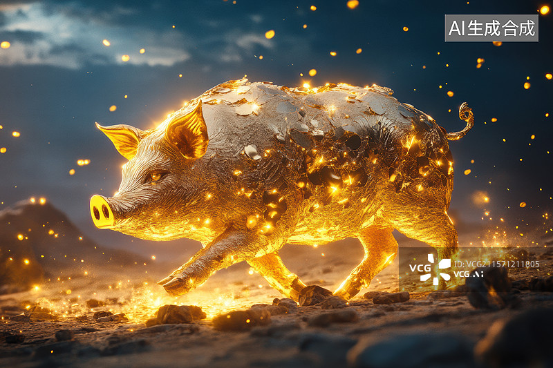 【AI数字艺术】火中奔猪图片素材