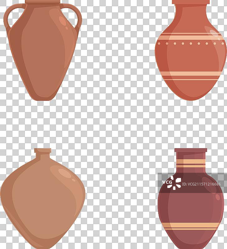 四个陶土花瓶在白色背景上孤立展示图片素材