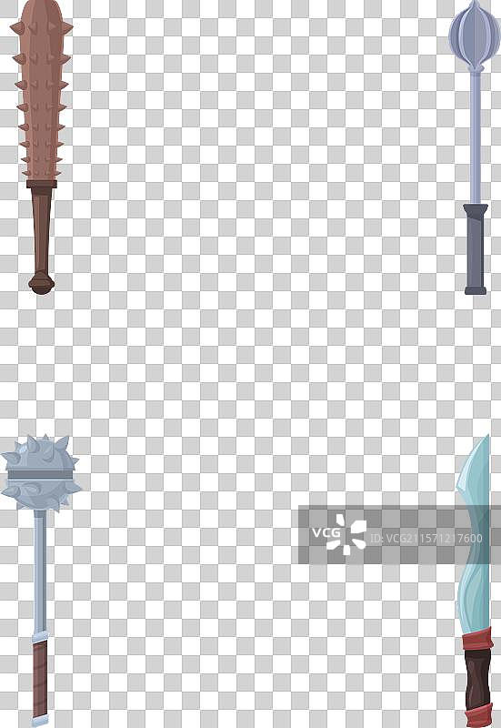一组卡通风格的中世纪武器，孤立在白色背景上图片素材