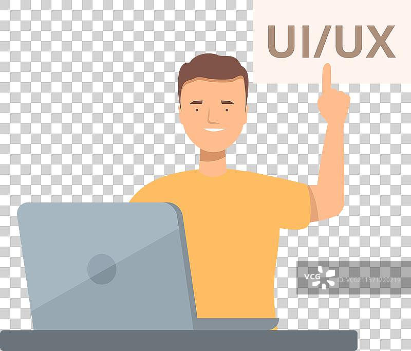 网页设计师在工作时指着UI/UX标志图片素材